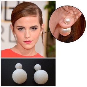 Double Sided Big Pearl Ball Earrings Studs NWOT